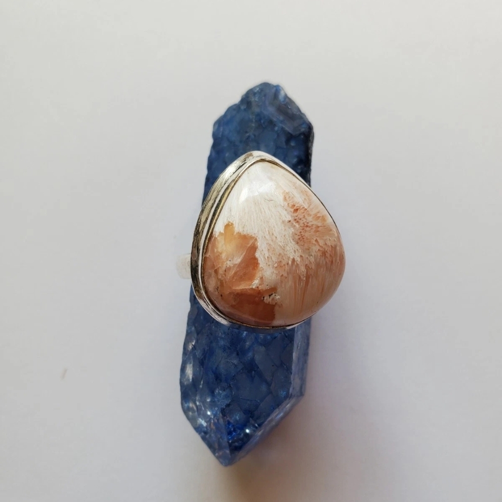 Sterling Silver Plated Scolecite Gemstone Ring - Size 8.25